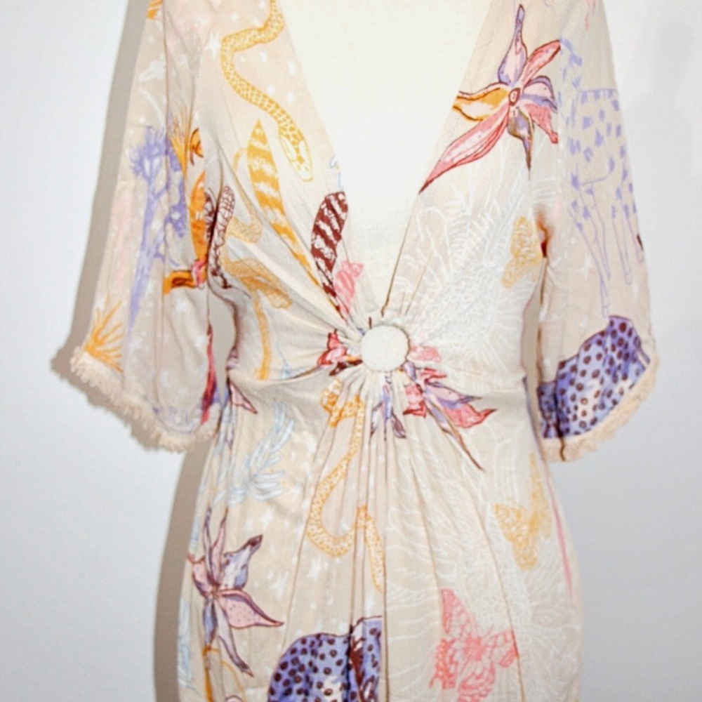 Boho Floral Animal Print Cream Maxi Dress - Lightweight Summer Wrap - Picture 6 of 11
